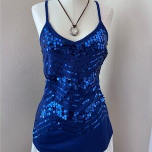 Eyeshadow Royal Blue Sequin Chic Vintage Tank Top
